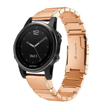 (Style B Garmin Fenix 5S, Pink gold) For Garmin Fenix 5S Quick Release Stainless Steel Watch Band Replacement Strap with Folding Clasp
