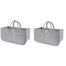 2X Bolsa de Almacenamiento de Fieltro de Madera para Chimenea, Cesta para Revistas, Bolsillo para Leña, Cesta Plegable de Fieltro para Leña, Gris