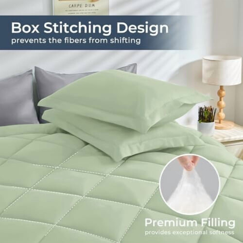King Comforter Set Sage Green Light Grey 7-Piece 1