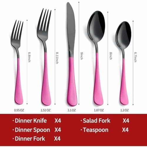 Stainless Steel Flatware Set Purple-Red Black 20-Piece 1