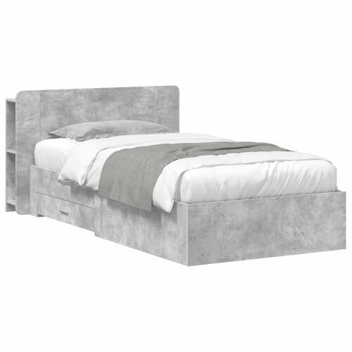 VidaXL vidaXL Bed Frame with Storage with Headboard Concrete Grey 75 x 190 cm