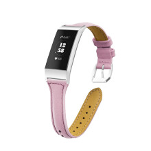 (Style D Fitbit Charge 4, Pink) Genuine Leather Watch Band for Fitbit Charge 4/3,Stainless Steel Smart Watch Strap Replacement