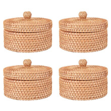 4X Handgeweven Rotan Opbergdoos met Deksel Rieten Thee Voedsel Container Picknick Brood Fruit Cake Mand Keuken Organizer B