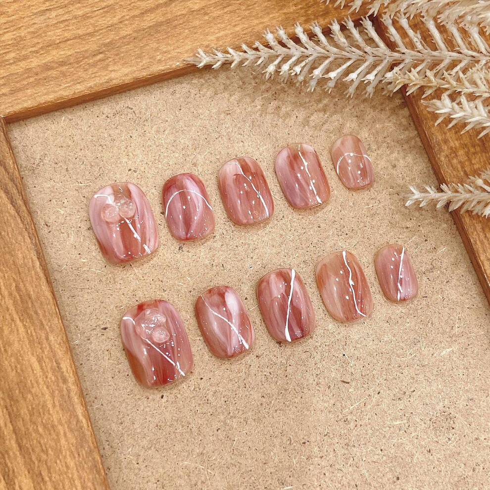 Bright-Home (Xs) Gentle Amber Smudging Fake Nails Chip-Proof Smudge-Proof Fake Nails For Shopping Traveling Dating