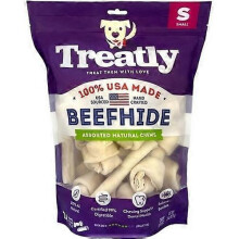 Treatly 100% Usa Beefhide Bones & Rolls, Small-24 Pack,Natural