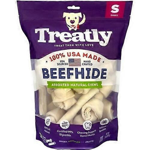 Treatly 100% Usa Beefhide Bones & Rolls, Small-24 Pack,Natural