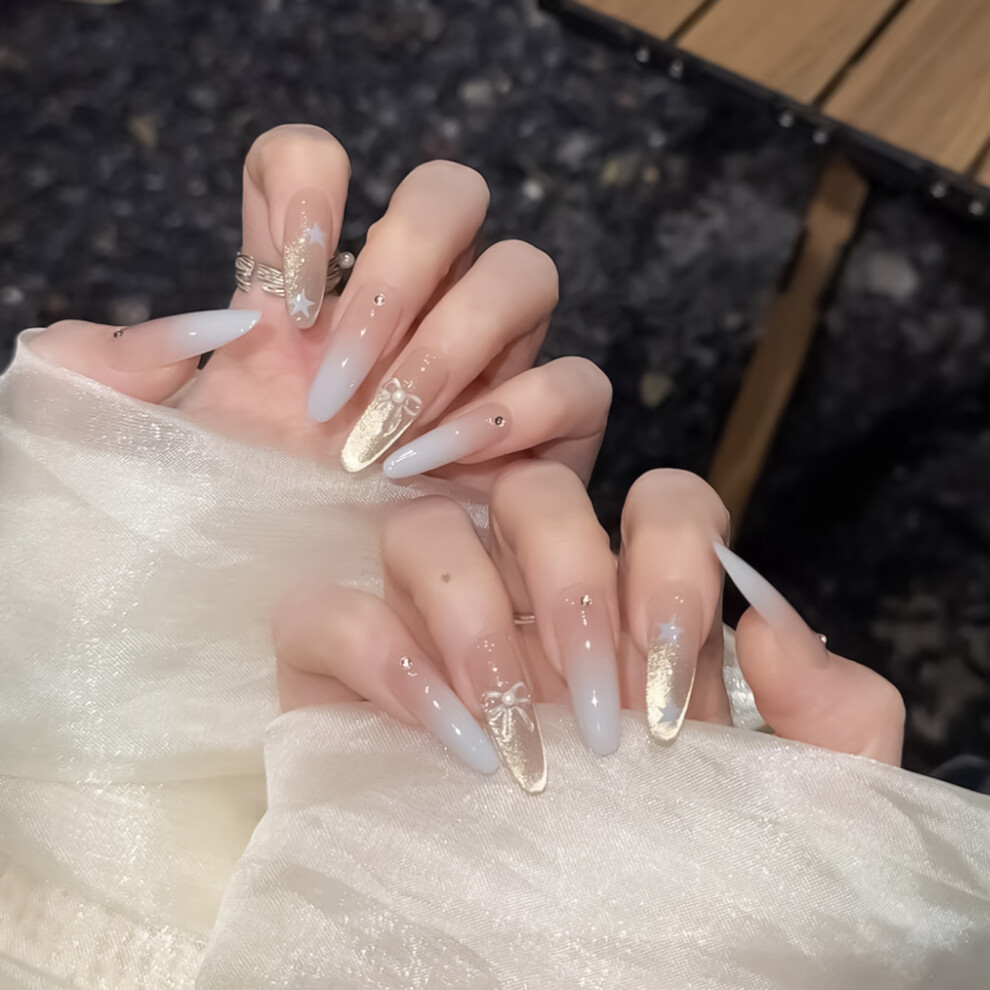 Zhouq-Outdoors (Xs) Press On Nails - Pink Blue Gradient, No Pressure Design
