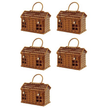 5X Imitation Rattan House Shaped Basket with Lid, Decorative Hand Woven Shelf Organizer with Folding Handle