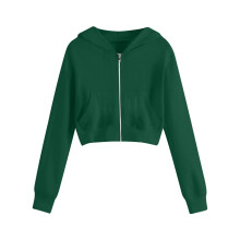 Girls Cropped Hoodie Zip Up Hoodies Jackets Zipper Long Sleeve Sweatshirts Fall Winter Clothes Green 13-14 Years