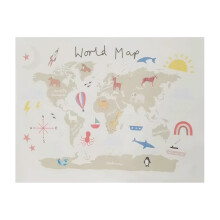 Carte du monde colorée sur toile avec des animaux, décoration durable pour chambre d'enfant, carte éducative pour un apprentissage interactif, art
