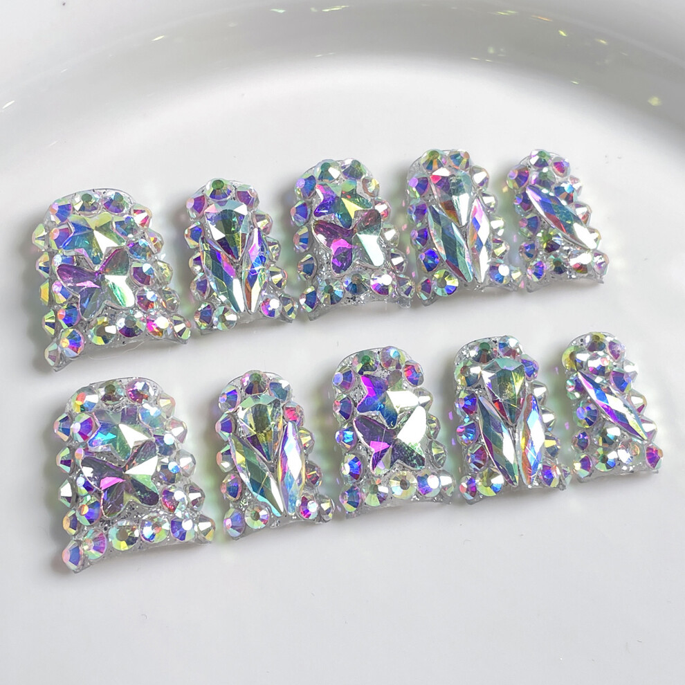 Dcph-Clothing (S) 10Pcs Rhinestone Press-On Nails, Salon Quality