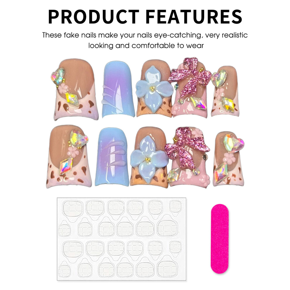 Bright-Home (Xs) 10Pcs Short Square Press On Nails Duckbill Shaped 3D Bowknot False Nails For Diy Nail Design Art Salon