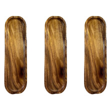 3X Teak Rechthoekig Houten Bord Klein Blad Acacia Fruitschaal Snackbord Houten Dienblad Sushibord Plank
