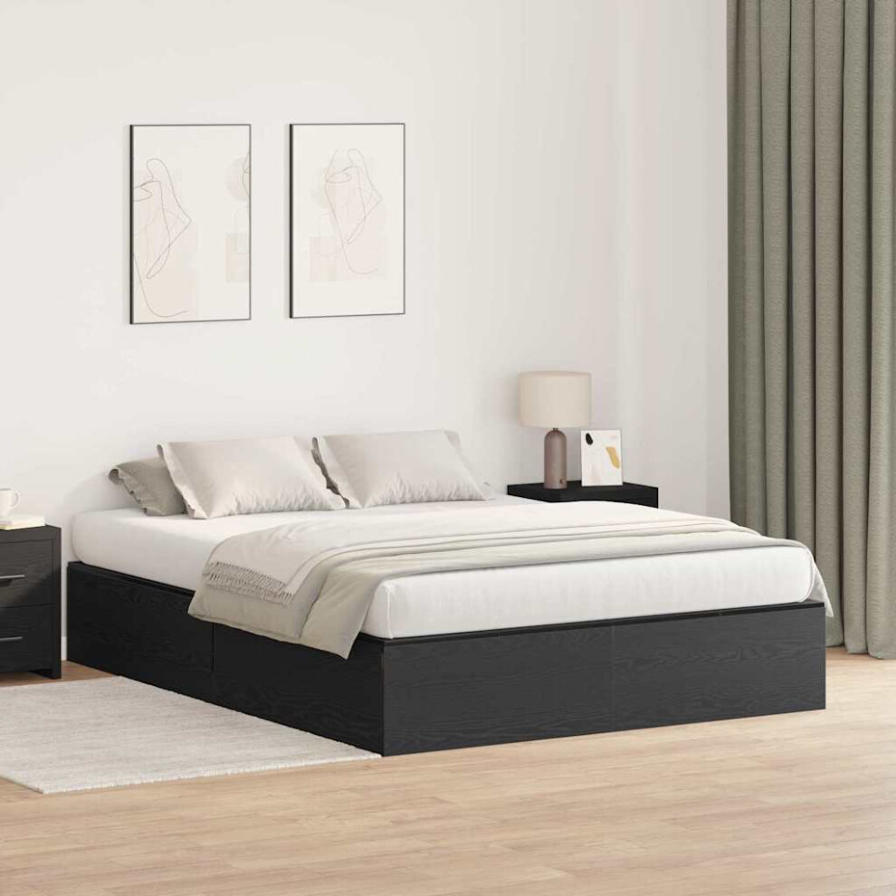 Vidaxl Storage Bed Frame Black Oak 140 X 200 Cm Engineered Wood
