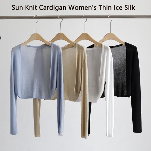Women's Khaki Thin Knit Sun Cardigan Shawl 1