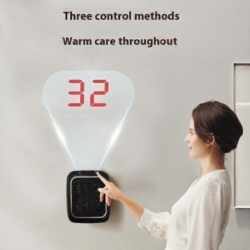 (White Grey, Multicolor) 1200W PTC Fast Heating Mini Wall Mounted Space Heater with Remote Control ( EU Plug ) - White Black
