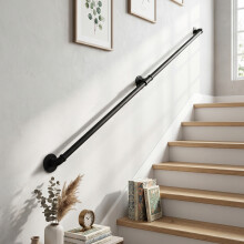 1.5M Matte Black Industrial Pipe Stair Handrail, 32mm Diameter Galvanized Steel Wall Mount Stair Rail