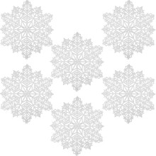 6St Anti-Slip Zilveren Kerst Tafelmatten Met Sneeuwvlokken Decoratie