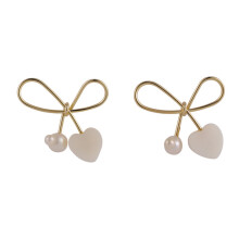 1Paar Perlen Ohrstecker in Gold Mit Schleifen Design Für Damen
