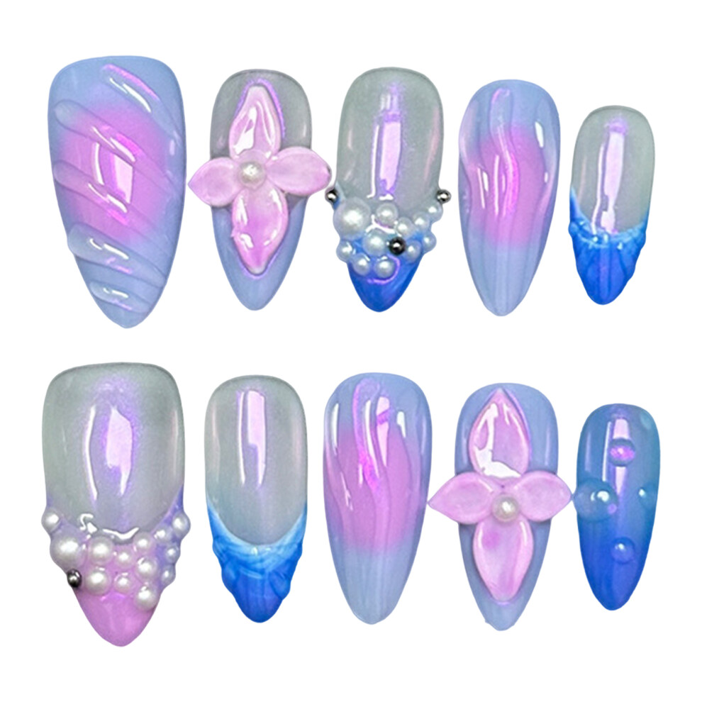Hue-Grain (Xs) 3D Floral Fake Nails - 10Pcs Aurora Design