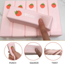 (Pink) Strawberry Butter Stick Squishy Toy 1Pc, Slow Rising Stress Relief Fidget for Office School