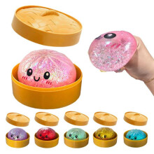 (Pink) Colorful Dumpling Squishie Stress Balls Simulation Food Bun Steamer Squeeze Toy Gift Present