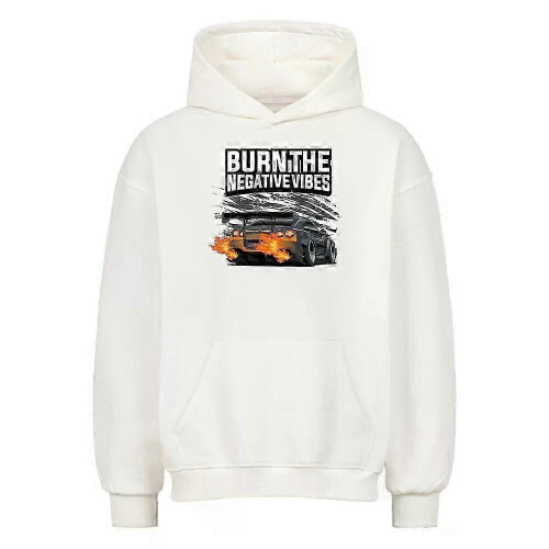(L) Burn The Negative Vibes White Hoodie Pullover Rockinstone