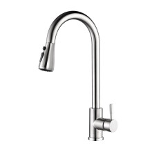 Kitchen Faucet Sink Pull Down Sprayer Swivel Spout Brushed Nickel with Mixer Tap Single Silver