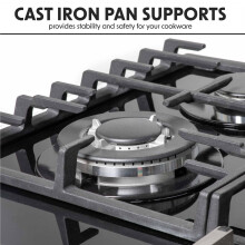 Baridi 60cm BuiltIn Gas Hob with 4 Burners Cast Iron Pan Supports and Auto