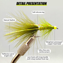 (Mixed color A, 974) Woolly Bugger Fly Lure - White Egret Feathers, Trout Fly