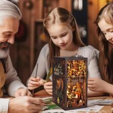 DIY 3D Book Nook Temple of Knowledge with LED Light, Laser Cut Wood Assembly Kit, Bookshelf Decor, 18.5x11.3x23.6 cm