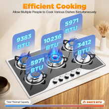 MIIWWOWO 5Burner Gas Hob Glass Gas Cooktop Built in Gas Hob Coated Glass Pa