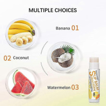 Lip Balm,Sunscreen Lip Balm ,Moisturizing Coconut/Watermelon/Banana Lip Balm,Lip Care with Natural Oils for 24h Moisture Care,Gifts for Teenage Girls