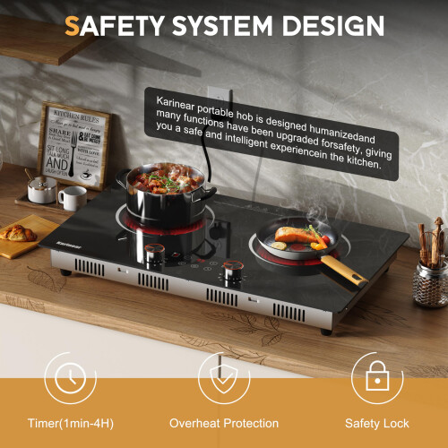 Karinear Double Ceramic Hob 30cm Ceramic Hob Knob Control with 4Hour Timer 1