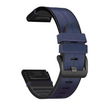 (Style E Garmin Fenix 7, Blue) For Garmin Fenix 7/6/5 Watch Band Genuine Leather + Silicone Wrist Strap Replacement
