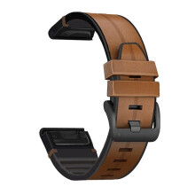 (Style A Garmin Fenix 7, Brown) For Garmin Fenix 7/6/5 Watch Band Genuine Leather + Silicone Wrist Strap Replacement