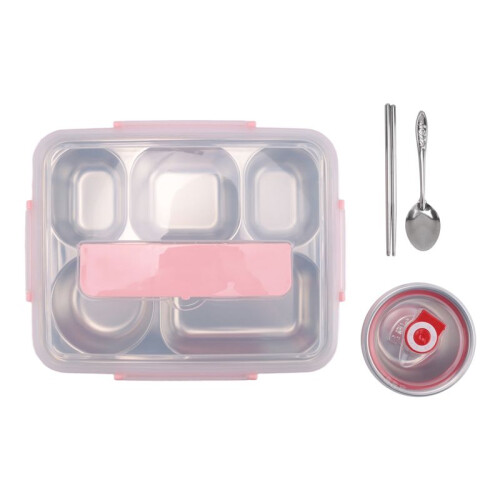 5 Compartments Lunch Box Stainless Steel Leak-Proof Large Bento Boxes Soup Container School Dinnerware()