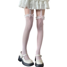 Coton confortable de bas hauts de cuisse de dentelle de-Rose