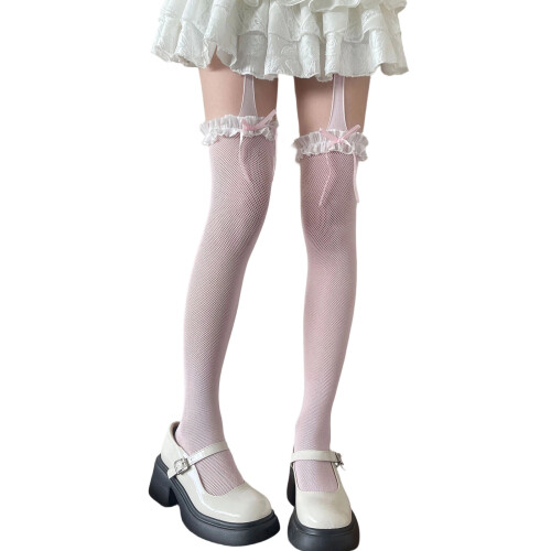 Coton confortable de bas hauts de cuisse de dentelle de-Rose