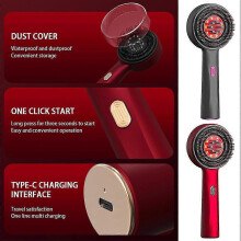 (Red) Red Light Therapy Electric Scalp Massage Comb, Shiatsu Hair Growth Treatment, Anti-Hair Loss Hair Brush with Oil Applicator