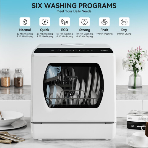 Hermitlux Table Top Dishwasher 6 Programmes, 5 Place Settings, Glass Door 2