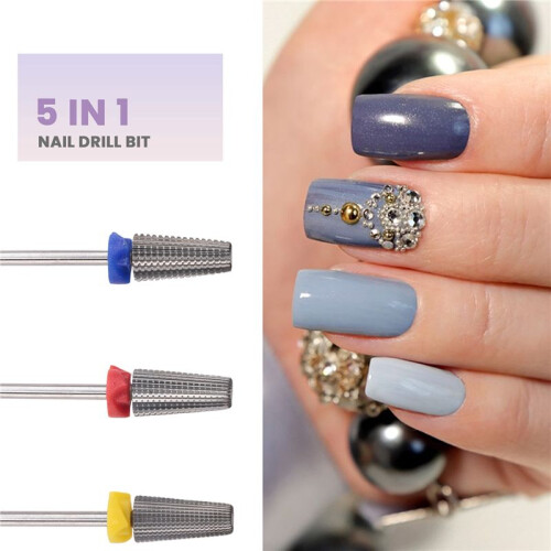 3 Pieces Nail Carbide 5 in 1 Bit Multi-Function Tapered Shaping Nail Drill Carbide Nail Drill Bit Use for Both Left 2