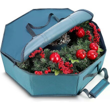 Wreath Storage Container 30 Inch Hard Shell with Removable Pockets Blue