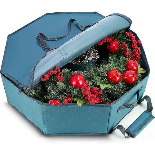 Wreath Storage Container 30 Inch Hard Shell with Removable Pockets Blue