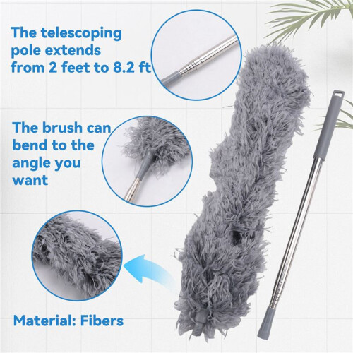 Gutter Cleaning Brush Roofing Tool with Telescopic Extendable Pole 8.2Ft Guard Cleaner Tool Easy Remove Leave, grey 2
