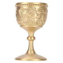 Retro Embossed Brass Chalice Cup with Dragon Phoenix Pattern for Bar Home Decor
