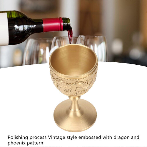 Retro Embossed Brass Chalice Cup with Dragon Phoenix Pattern for Bar Home Decor 2