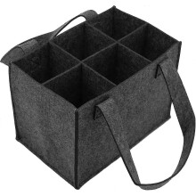 Felt Wine Bottle Carrier Bag for 6 Bottles with Detachable Partition, 24x16x16cm