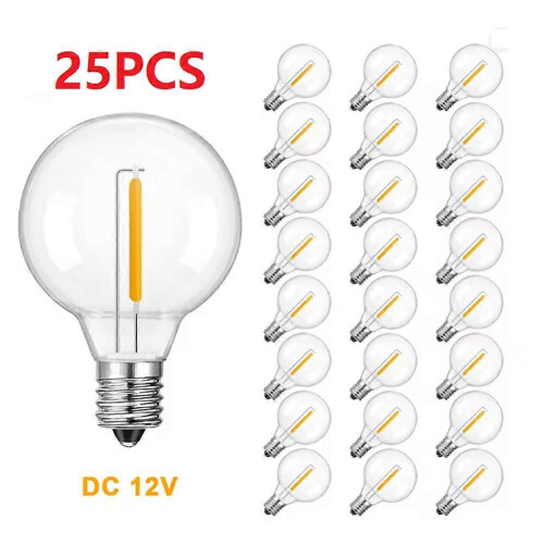25PCS G40 LED Bulb 1W DC12V E12 Plastic for Solar String Light Camping RV Compatible with Low Voltage Systems 2