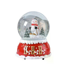Snow Globe Christmas 14.5 Cm High Resin Glass Water Red Base Musical We Wish You a Merry Christmas